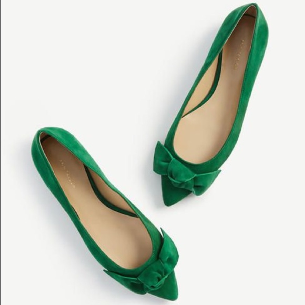 Ann Taylor Emerald Green Camryn Suede Bow Flats